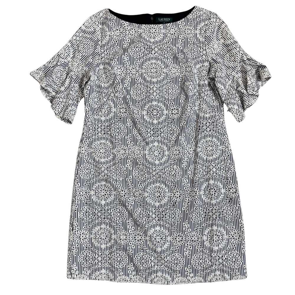 Lauren Ralph Lauren 14 HEAVILY Embroidered Flutter Short Sleeve Striped Spring - Picture 11 of 13